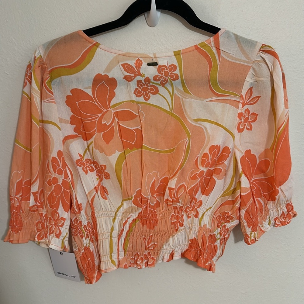 O'Neill Floral V-Neck Crop Top - Orange and White L - Picture 9 of 15